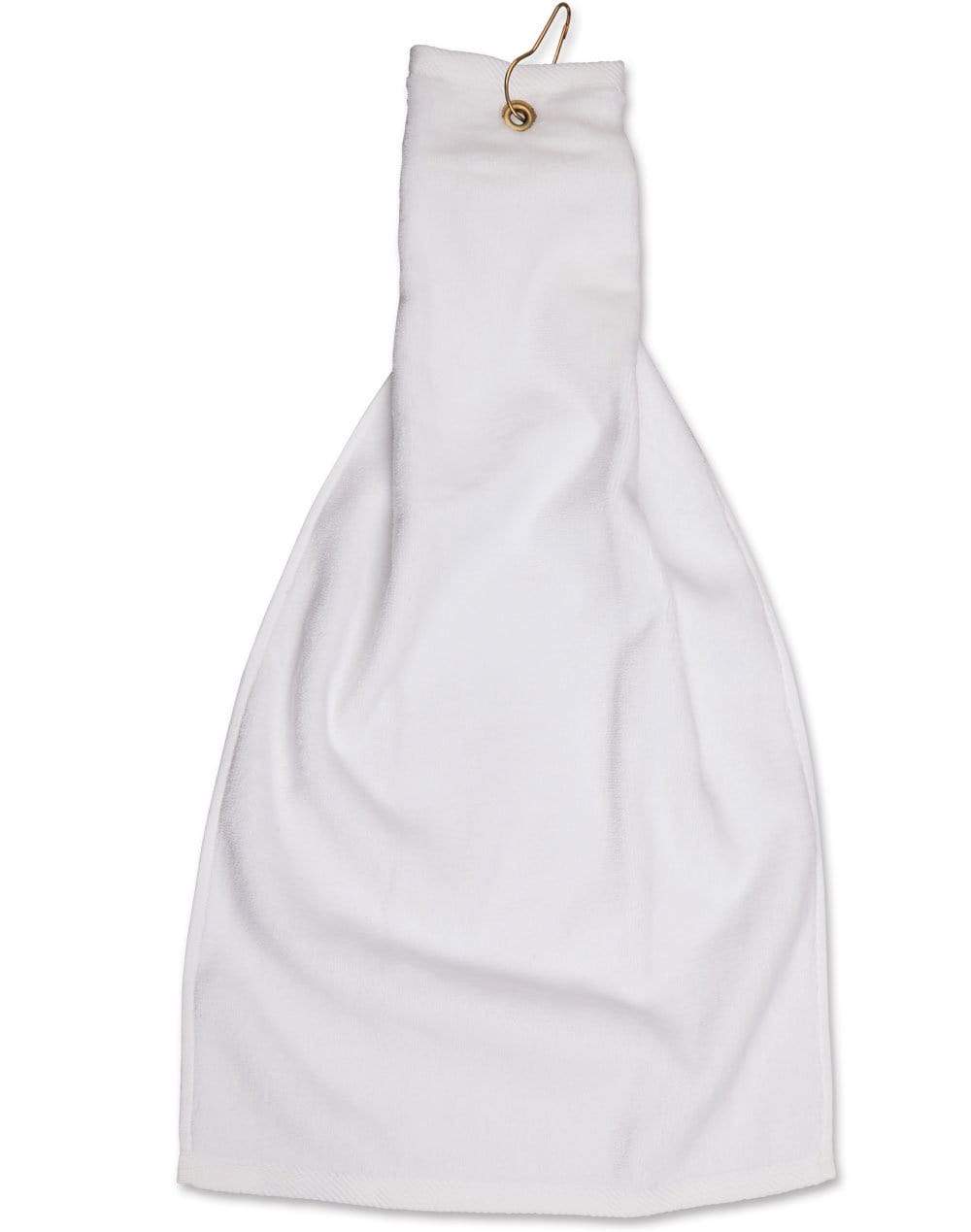 Golf Towel With Ring & Hook TW01A Work Wear Australian Industrial Wear 38 x 65 cm White 